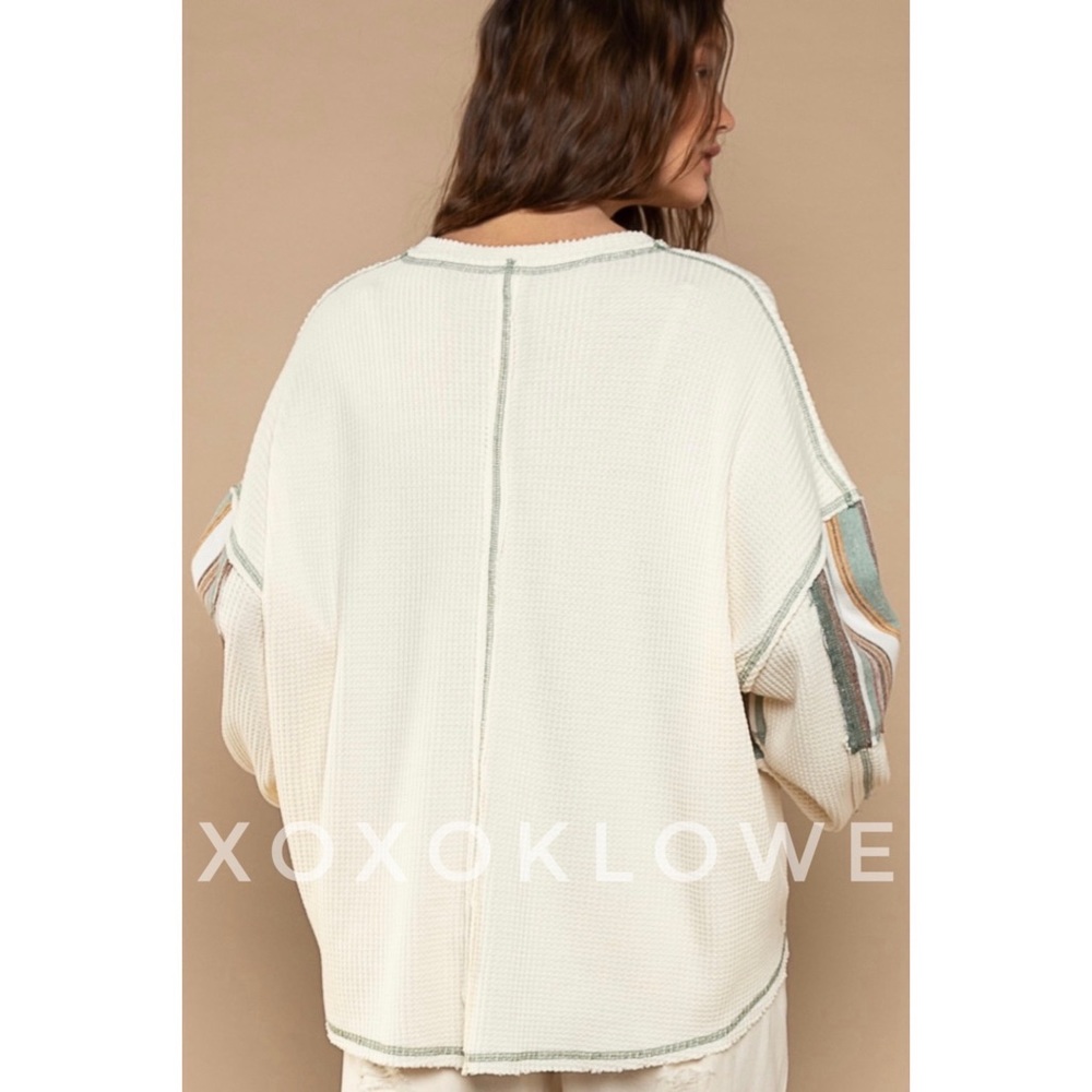 POL Thermal Knit Slouchy Oversized Top Striped Long Sleeves - Picture 5 of 11